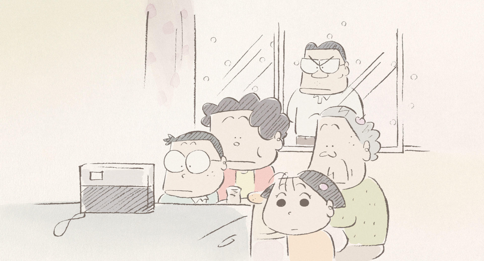 スタジオジブリ映画「ホーホケキョ となりの山田くん」テレビを見るシーン